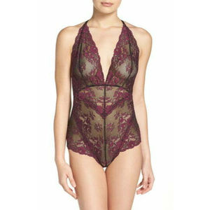 Free People Intimately FP Too Cute To Handle Bodysuit Size L Black & Fuchsia